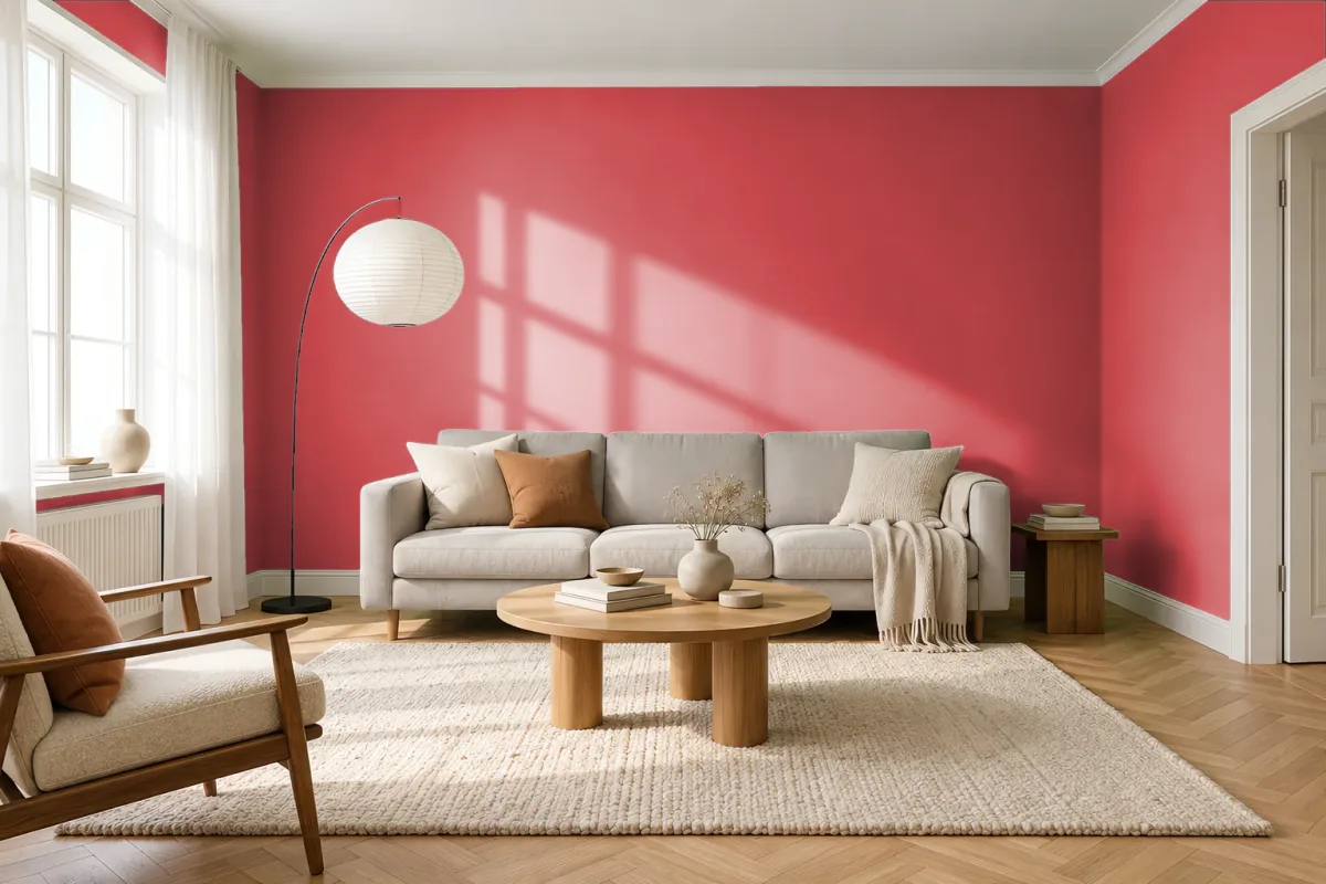 Краска PANTONE 1797 C — гостиная в скандинавском стиле