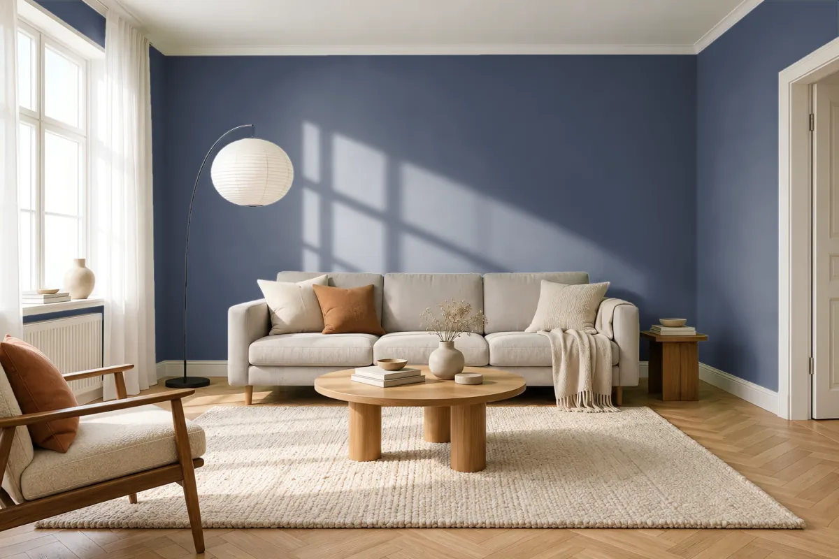Краска PANTONE 533 C — гостиная в скандинавском стиле