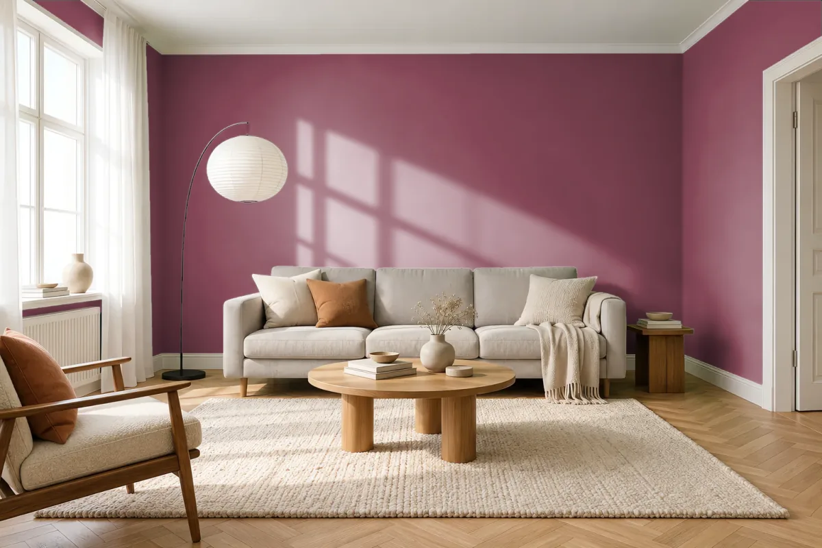 Краска PANTONE 216 C — гостиная в скандинавском стиле