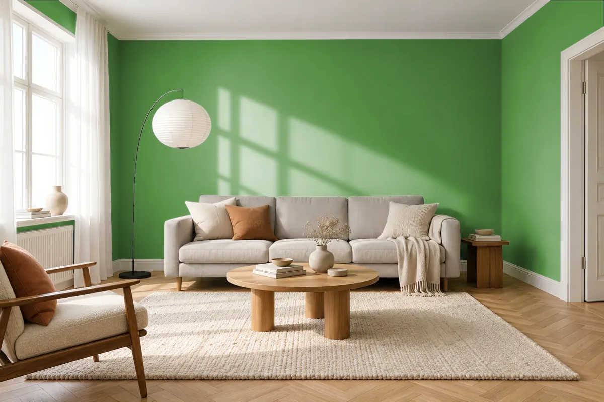 Краска PANTONE 363 C — гостиная в скандинавском стиле