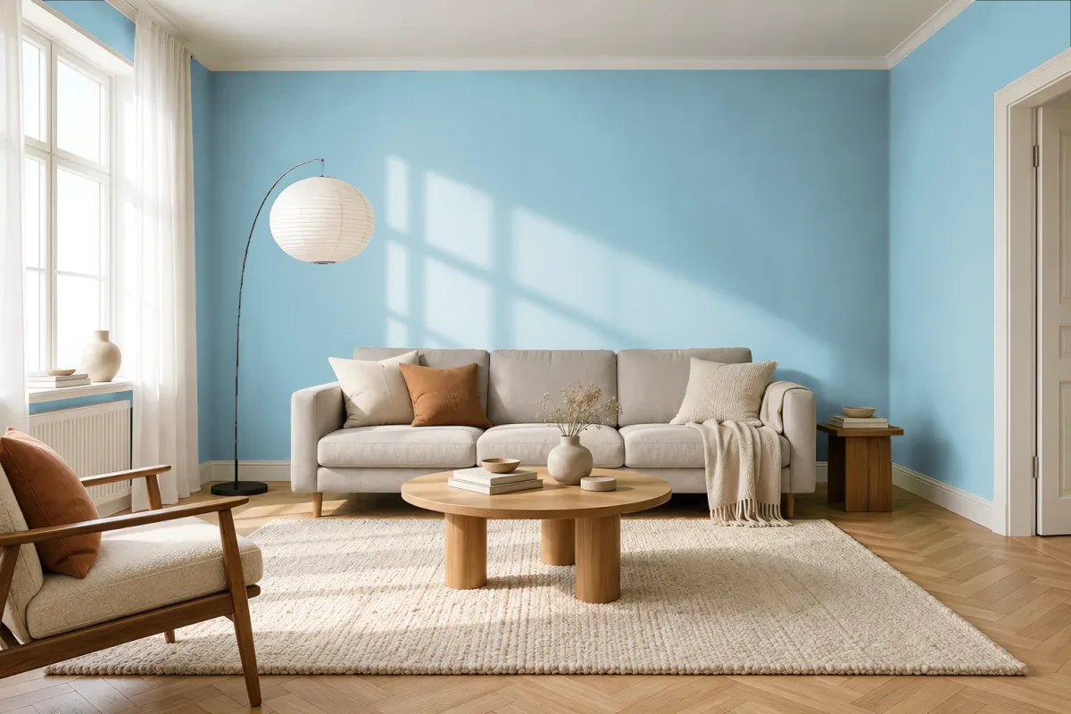 Краска PANTONE 550 C — гостиная в скандинавском стиле