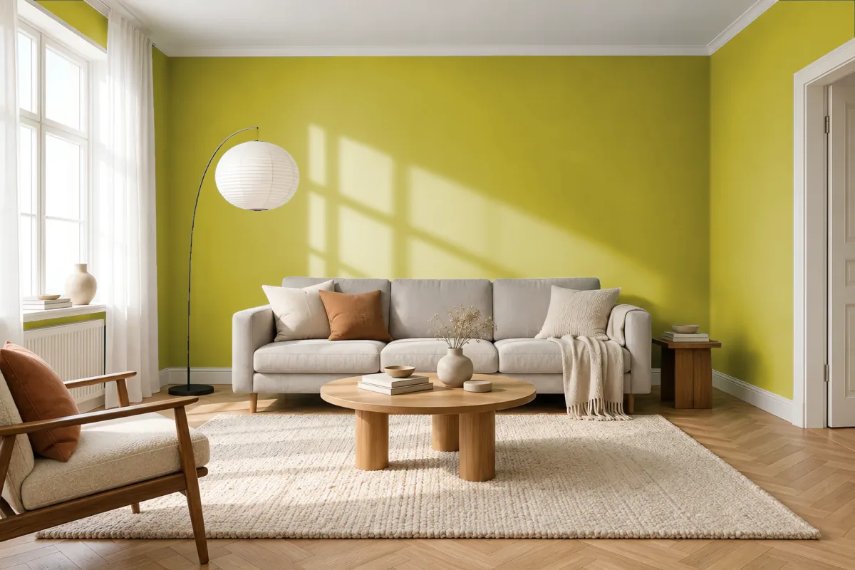 Краска PANTONE 398 C — гостиная в скандинавском стиле