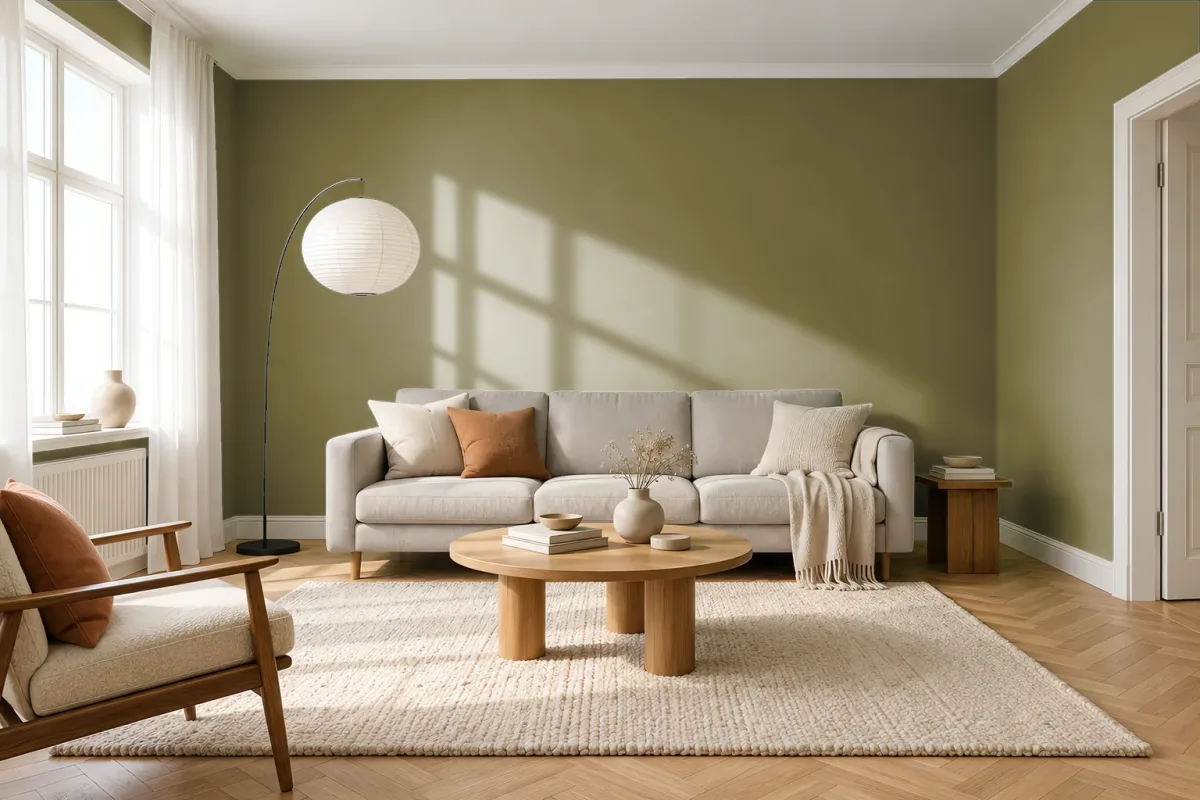 Краска PANTONE 3995 C — гостиная в скандинавском стиле
