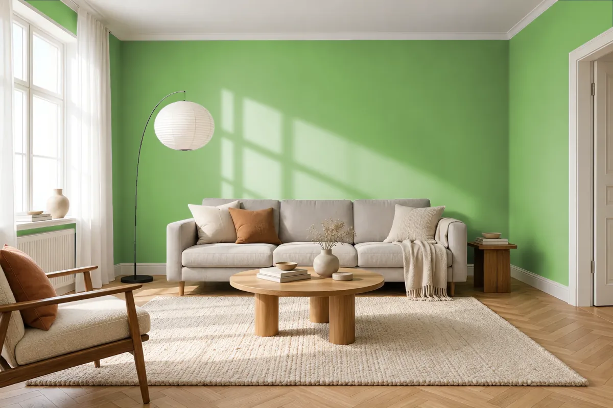 Краска PANTONE 7489 C — гостиная в скандинавском стиле