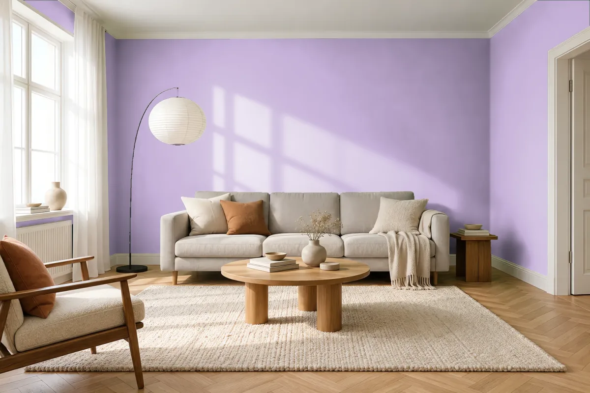 Краска PANTONE 257 C — гостиная в скандинавском стиле