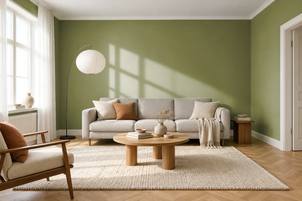 Краска PANTONE 5757 C — гостиная в скандинавском стиле