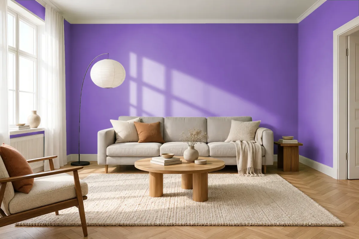 Краска PANTONE 2587 C — гостиная в скандинавском стиле