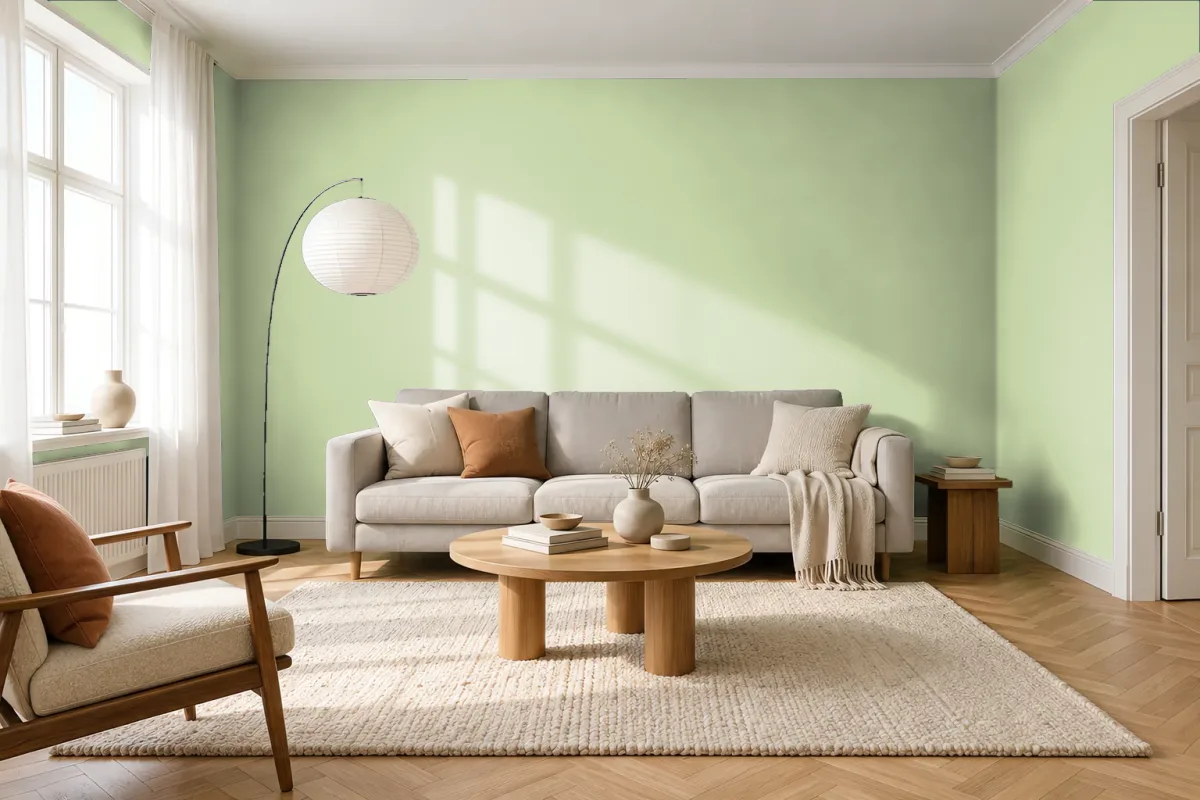 Краска PANTONE 578 C — гостиная в скандинавском стиле