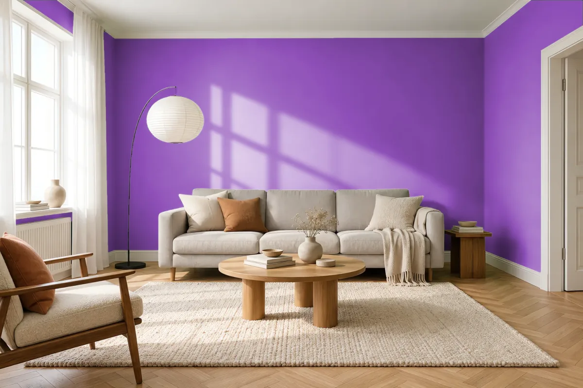 Краска PANTONE 2592 C — гостиная в скандинавском стиле