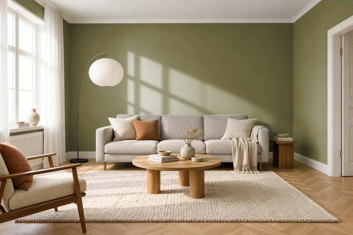 Краска PANTONE 581 C — гостиная в скандинавском стиле