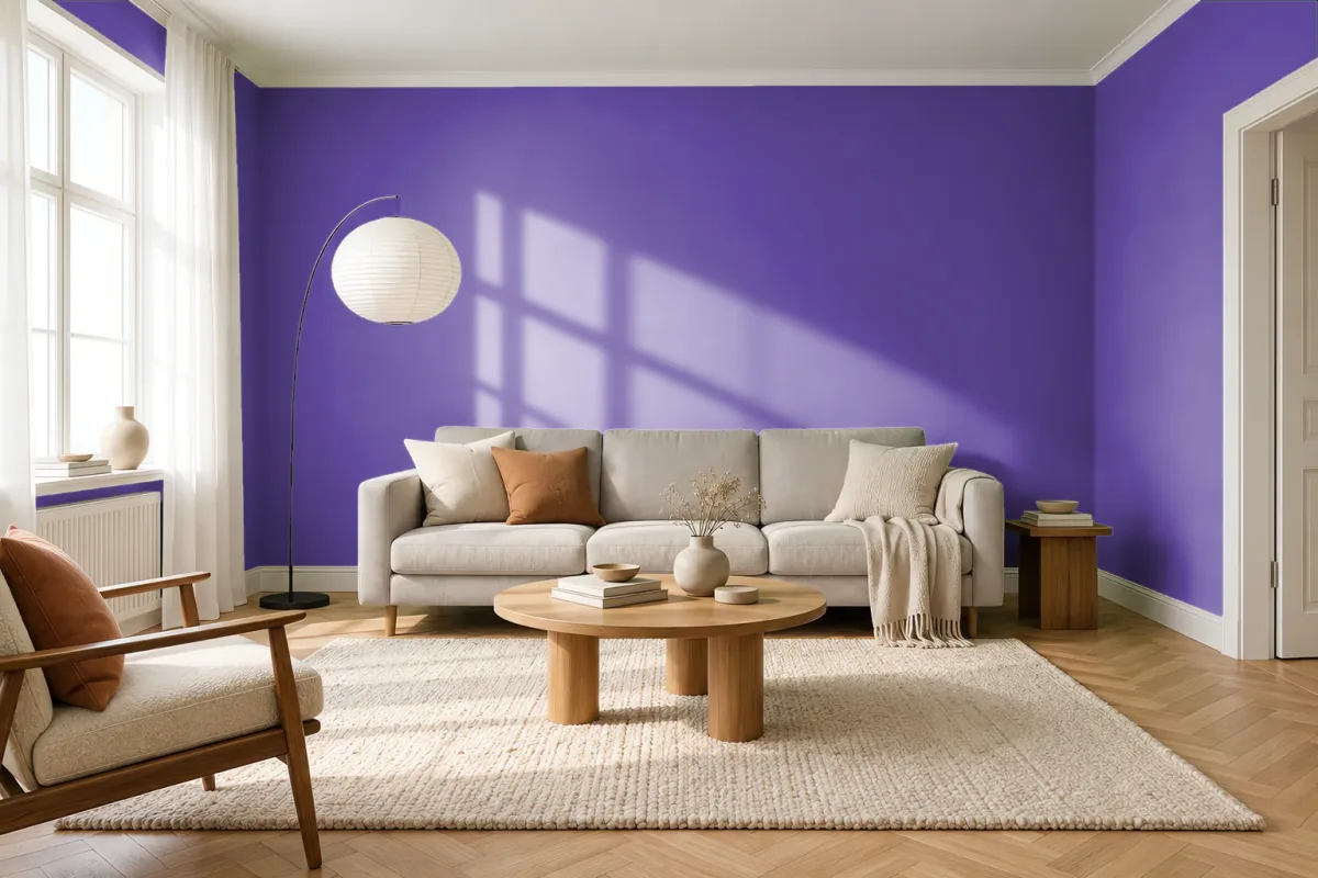 Краска PANTONE 267 C — гостиная в скандинавском стиле