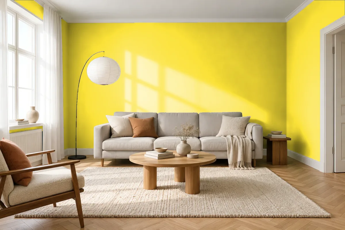 Краска PANTONE 102 C — гостиная в скандинавском стиле