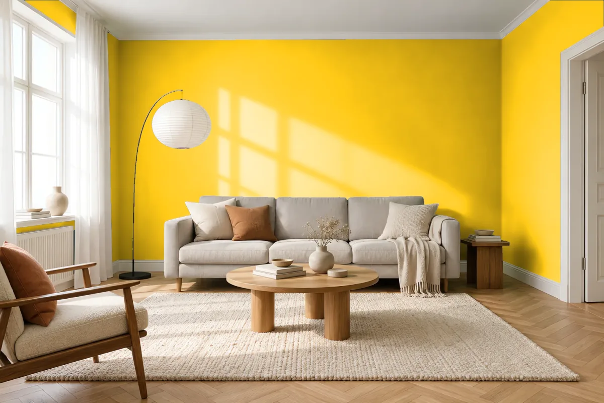 Краска PANTONE 109 C — гостиная в скандинавском стиле