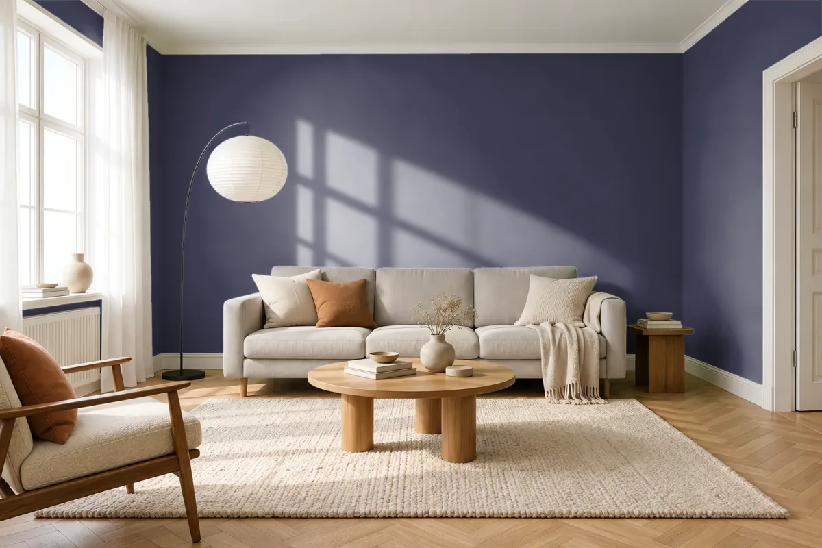 Краска PANTONE 2767 C — гостиная в скандинавском стиле