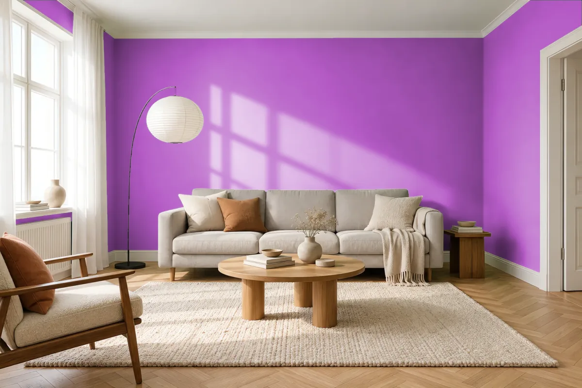 Краска Pantone Purple C — гостиная в скандинавском стиле