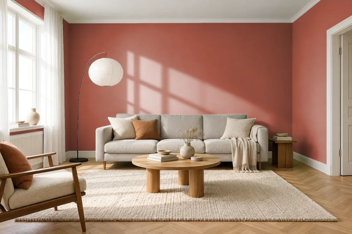 Краска PANTONE 484 C — гостиная в скандинавском стиле
