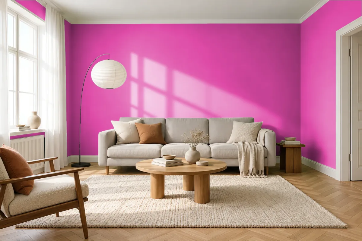 Краска Pantone Rhod. Red C — гостиная в скандинавском стиле