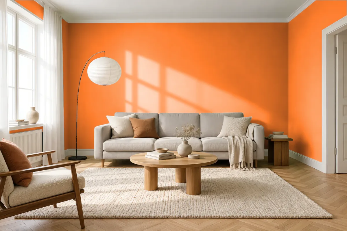 Краска PANTONE 151 C — гостиная в скандинавском стиле