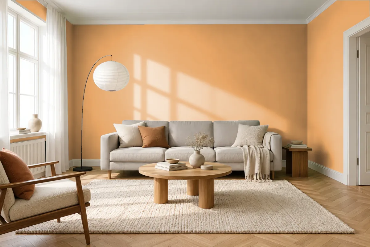 Краска PANTONE 157 C — гостиная в скандинавском стиле