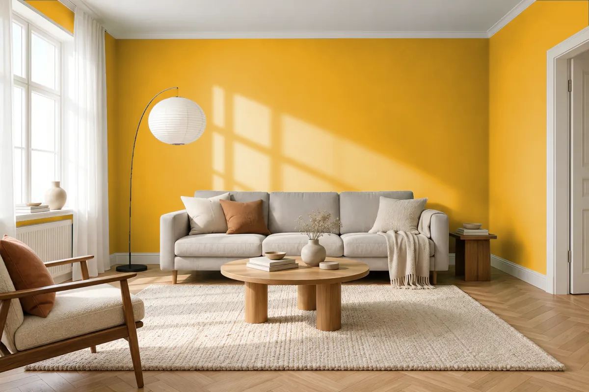 Краска RAL 1004 золотисто-желтый — гостиная в скандинавском стиле