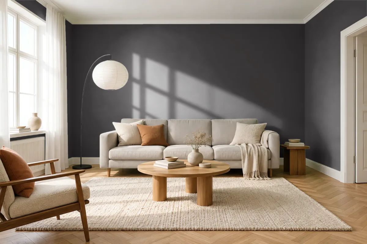 Краска RAL 8022 черно-коричневый — гостиная в скандинавском стиле