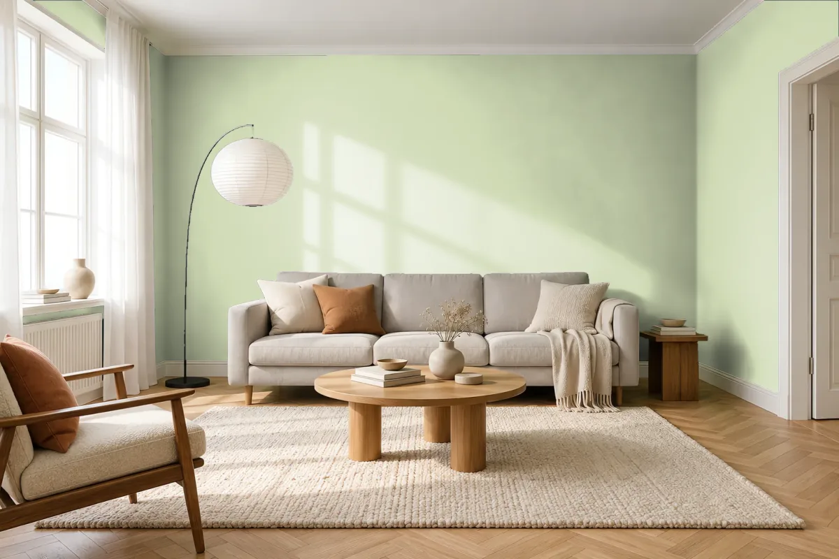 Краска RAL 120 85 20 зеленое озеро — гостиная в скандинавском стиле