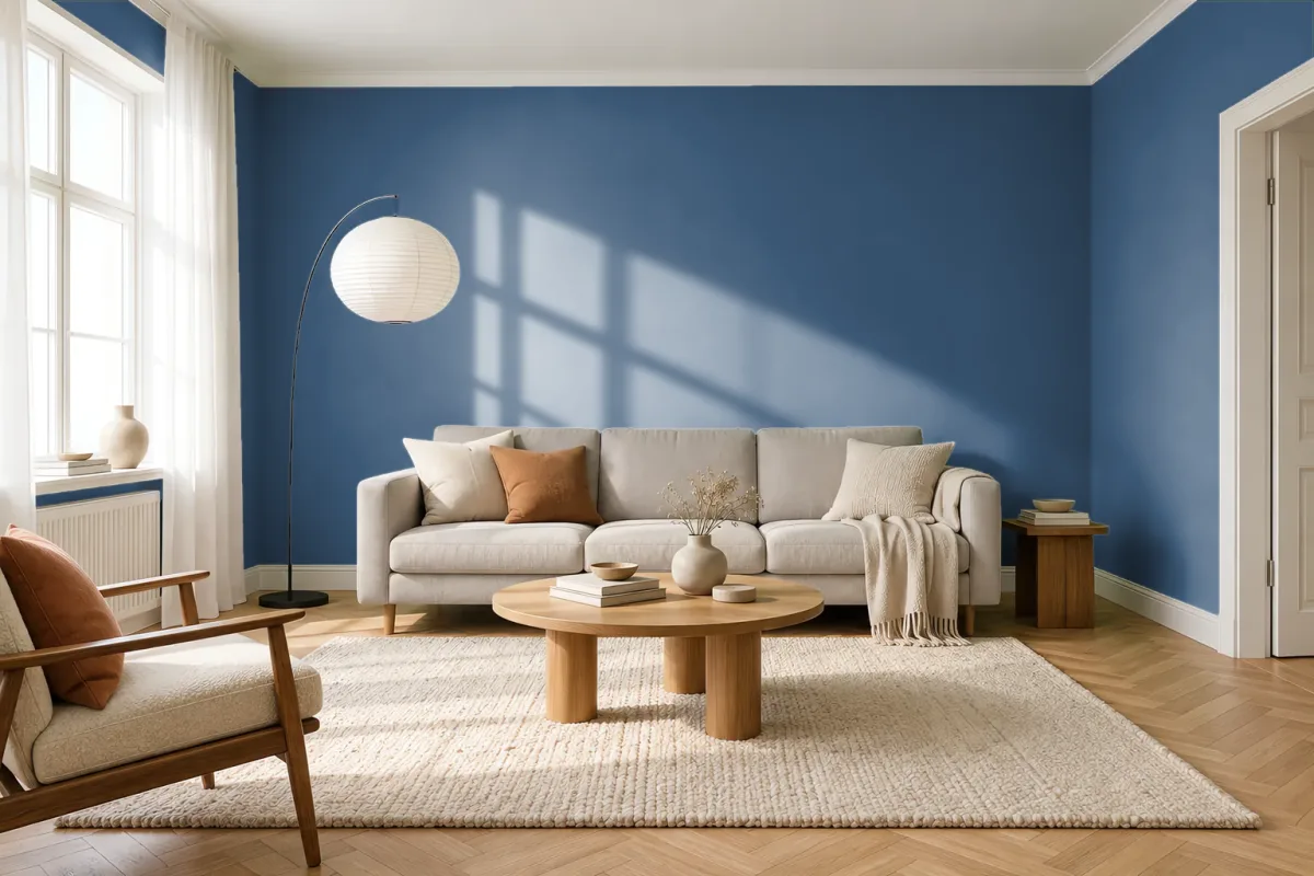 Краска Swiss Lake SL-2099 Darwin Blue — гостиная в скандинавском стиле