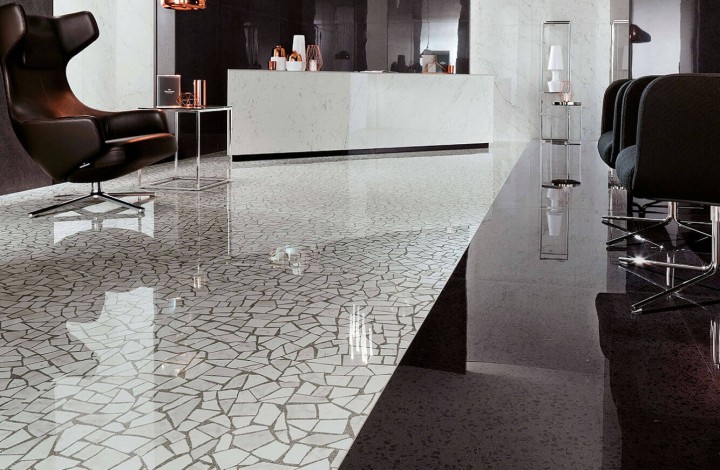 Лаппатированный Atlas Concorde Marvel Gems Terrazzo Black Lapp 60x60 в интерьере
