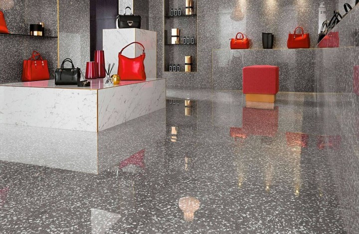 Настенная Atlas Concorde Marvel Gems Terrazzo Grey 40x80 в интерьере