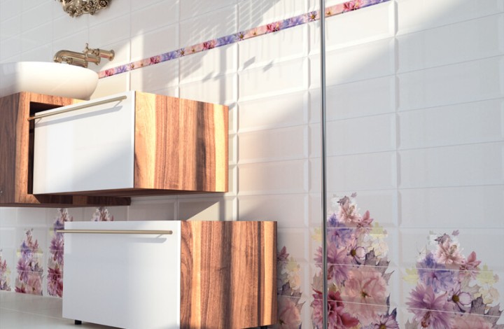 Настенная Monopole Vernissage Vernisage Blanco Brillo Bisel 10x30 в интерьере