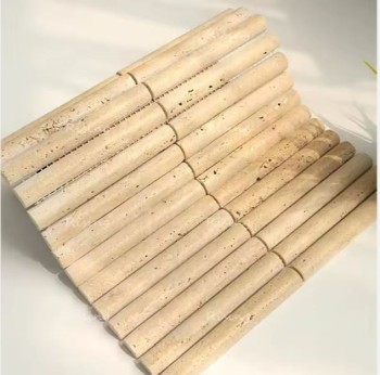 Мозаика из мрамора PIX 362 Yellow Travertine, Convex, чип 20х151 мм, сетка 300х305х12 мм, Матовая