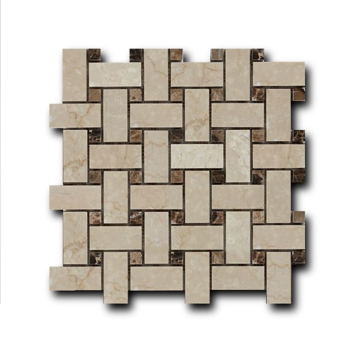 Art Natura Мозаика из мрамора и кварца Мраморная мозаика BASKET WEAVE Botticino Fiorito + Dark Imperador 30x30