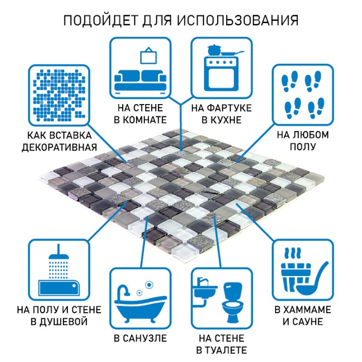 Миксы Bonaparte Мозаика стеклянная с камнем Style time-23 8*23*23 лист 300*300 мм — фото 7