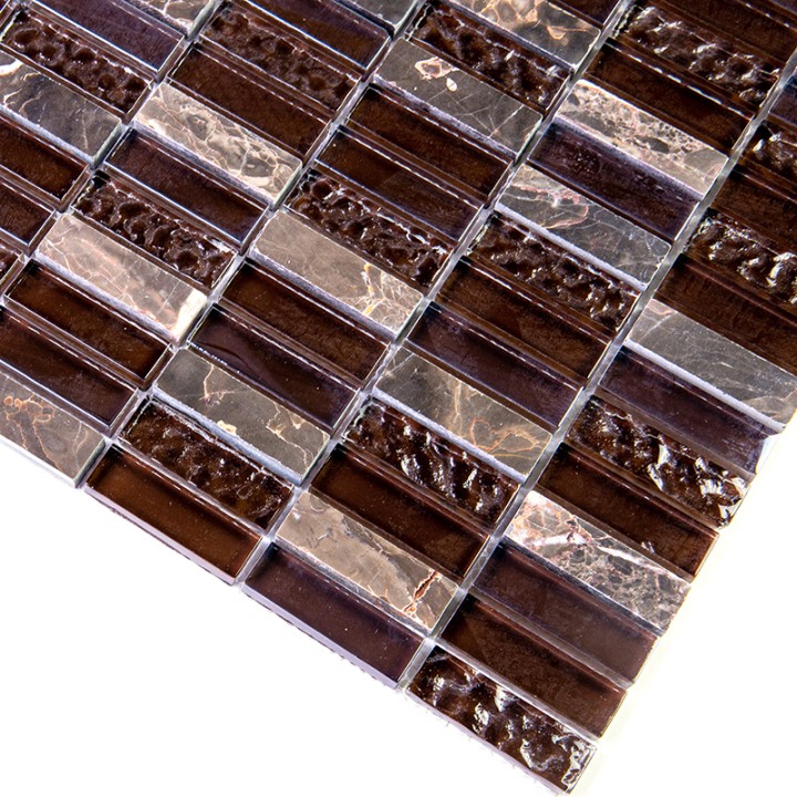 Миксы Bonaparte Мозаика стеклянная с камнем Super Line (brown) 8*15*48 лист 300*300 мм — фото 2