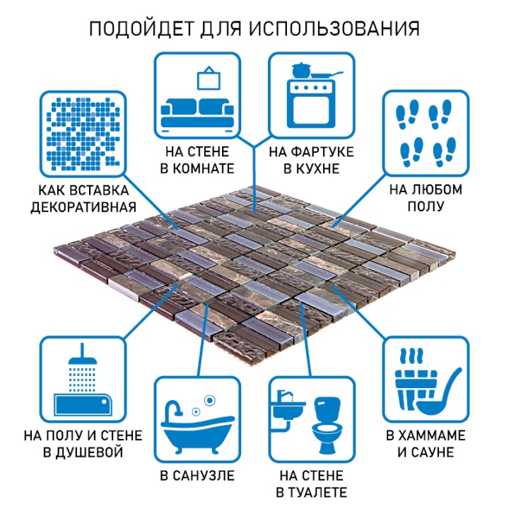 Миксы Bonaparte Мозаика стеклянная с камнем Super Line (brown) 8*15*48 лист 300*300 мм — фото 7