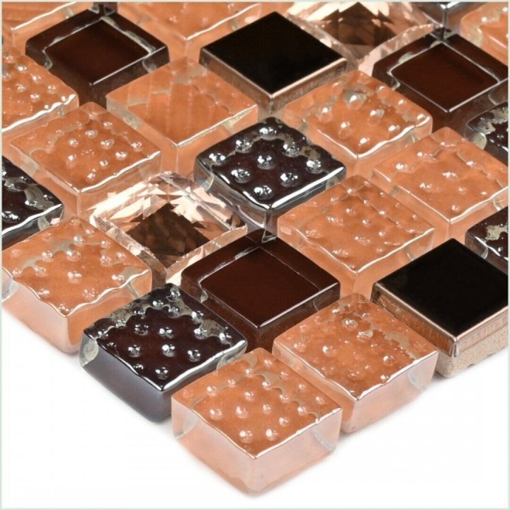 Bonaparte Мозаика стеклянная Crystal brown 8*15*15 лист 300*300 мм — фото 2