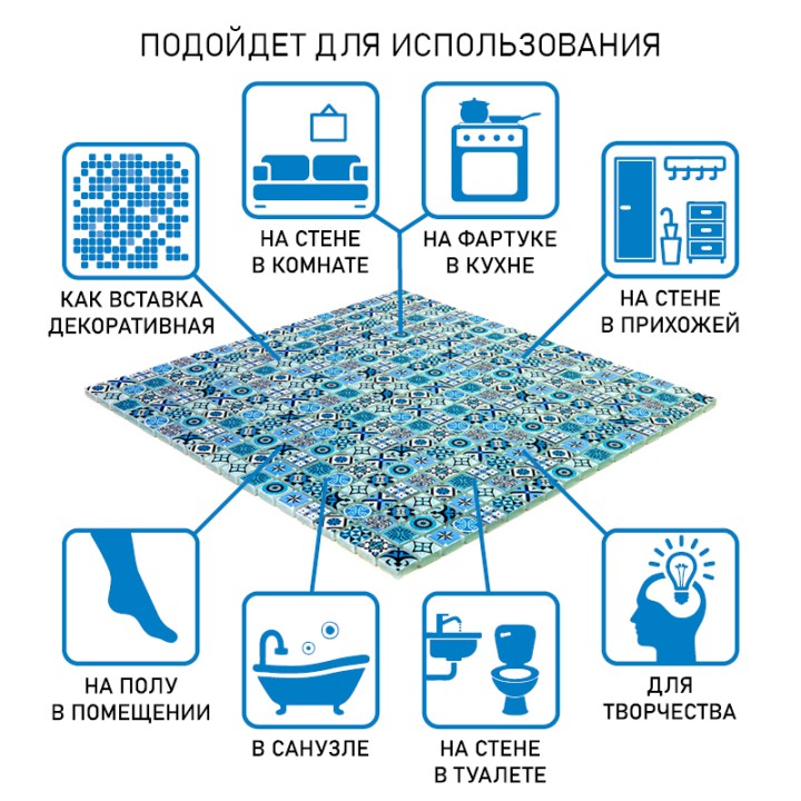 Керамическая Bonaparte Мозаика стеклянная Xindi Blue 30x30 — фото 7