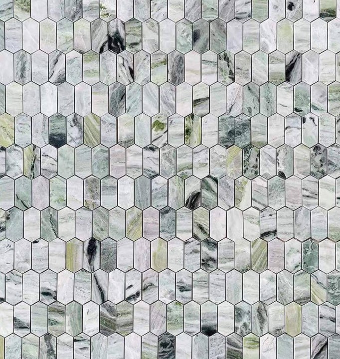 Каменная Leedo (Caramelle) Pietrine 7 мм Шестиугольная мозаика Onice Verde oliva POL long hex 38x86x7 — фото 2