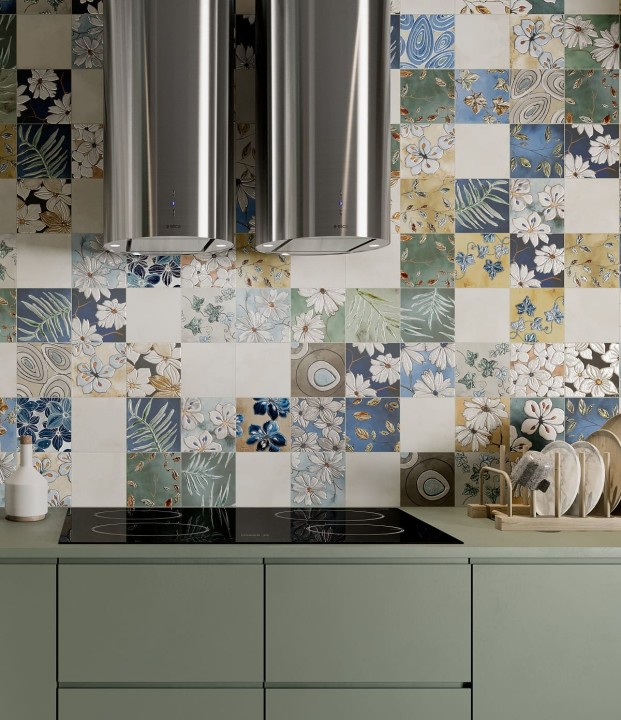 Elios Керамогранит Ceramica 03A20A3 Emotion Romantic Rose luc_matt. 20х20 коричневый / голубой матовый пэчворк / цветы — фото 3