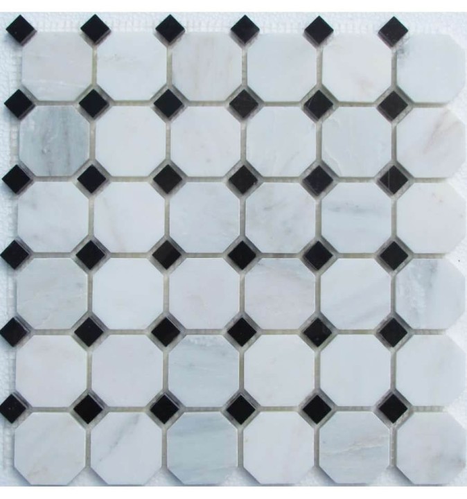Мраморная FK Marble Octagon Мозаика восьмиугольная со вставками M008+M009-BP 30,5х30,5