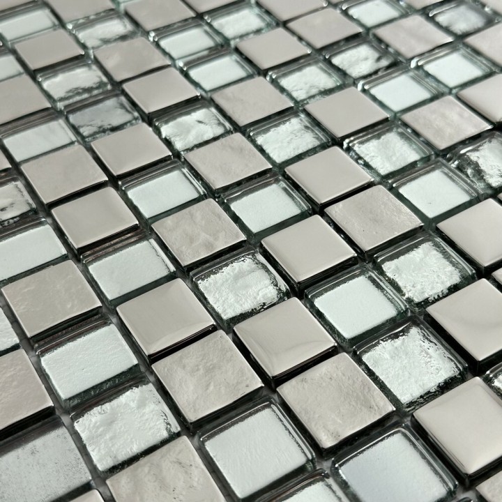 Керамическая Marble Mosaic Glass Мозаика Crystal mix Silver 30х30 — фото 3