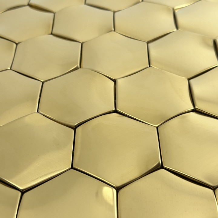 Керамическая Marble Mosaic Stainless Steel Мозаика Hexagon Web Gold 29х30,5 — фото 2