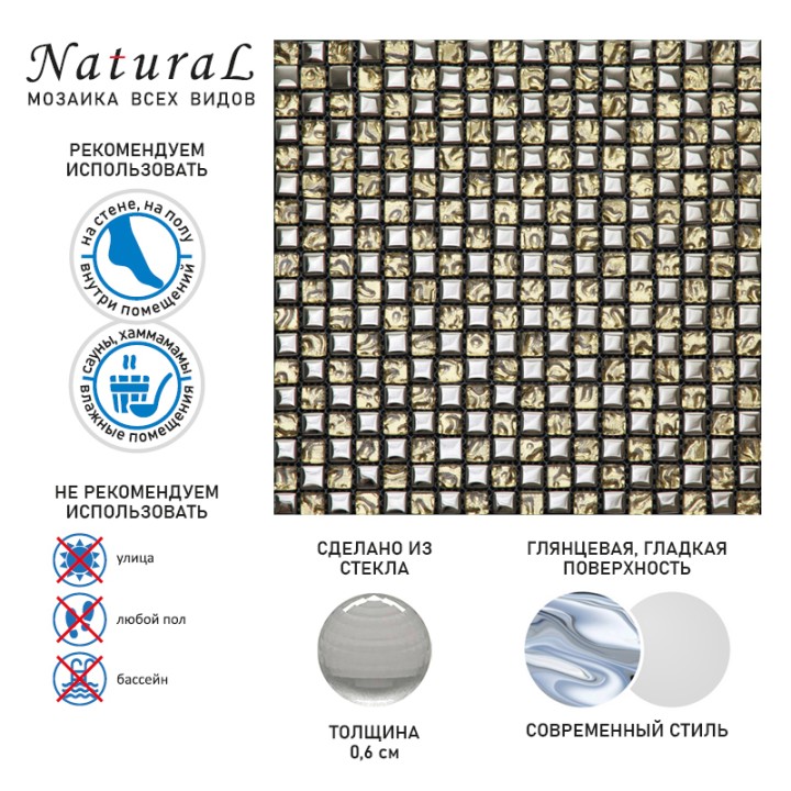 Стеклянная Natural Mosaic Art-deco Light Мозаика Стекло микс PA-05-15 чип 15х15 — фото 2