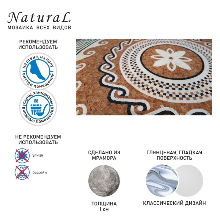 Розоны, ковры Natural Mosaic ART Мозаичные розоны PH-12 100x100 — фото 4