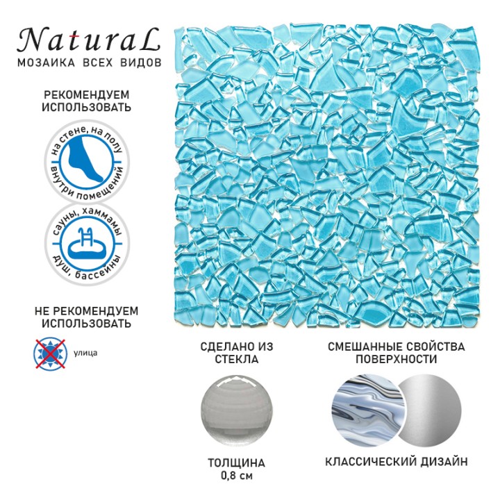 Стеклянная Natural Mosaic Мозаика Стекло глянцевая GEM-06 чип произвольной формы 30x30 — фото 9