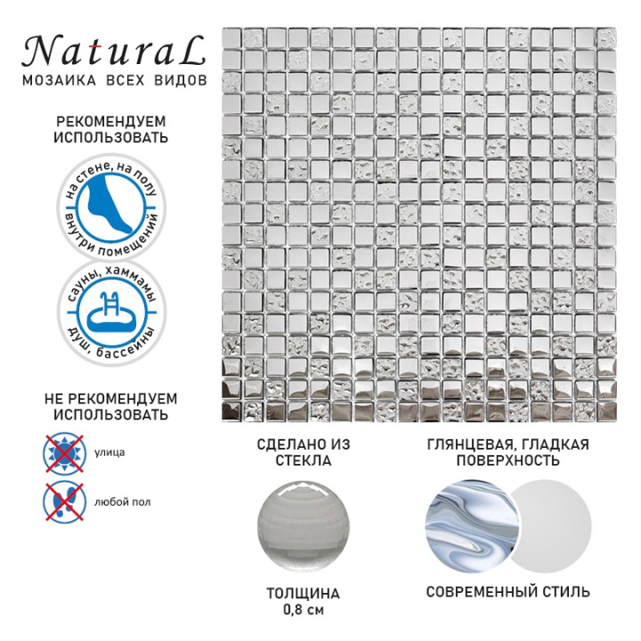 Стеклянная Natural Mosaic Hi-Tech Мозаика Стекло микс HTC-001-15 чип 15х15 — фото 12