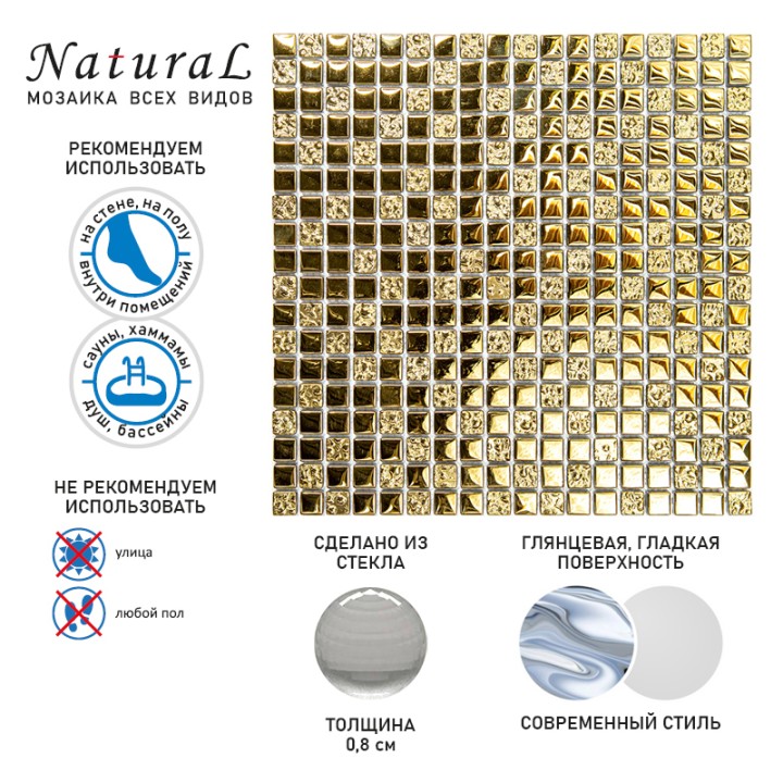 Стеклянная Natural Mosaic Hi-Tech Мозаика Стекло микс HTC-004-15 чип 15х15 — фото 10
