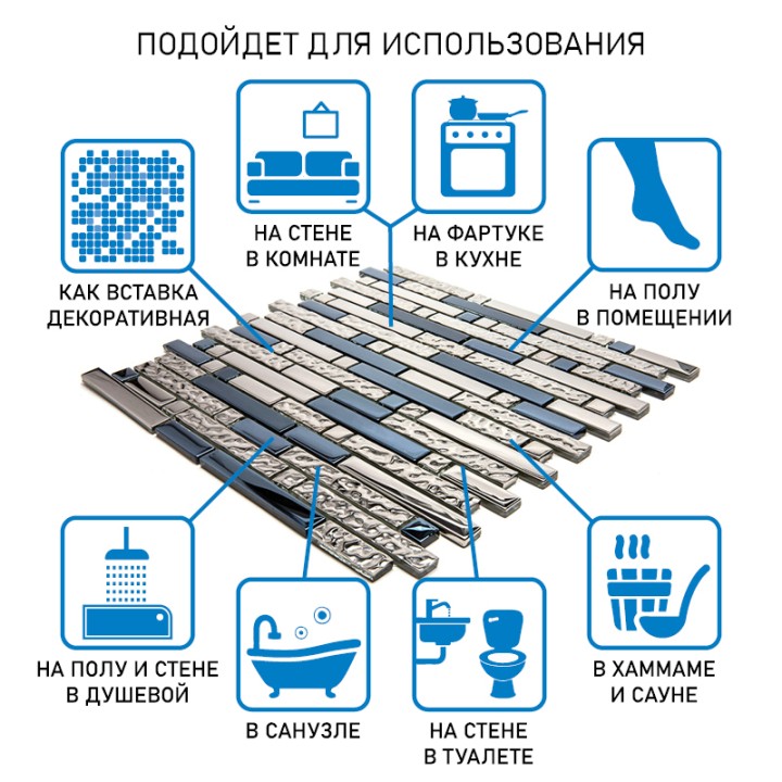 Стеклянная Natural Mosaic Hi-Tech Мозаика Стекло микс HTC-502-M чип 15х15/48/98 — фото 11