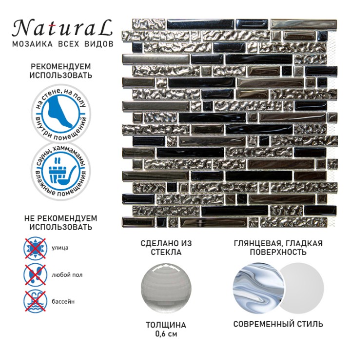 Стеклянная Natural Mosaic Hi-Tech Мозаика Стекло микс HTC-502-M чип 15х15/48/98 — фото 12