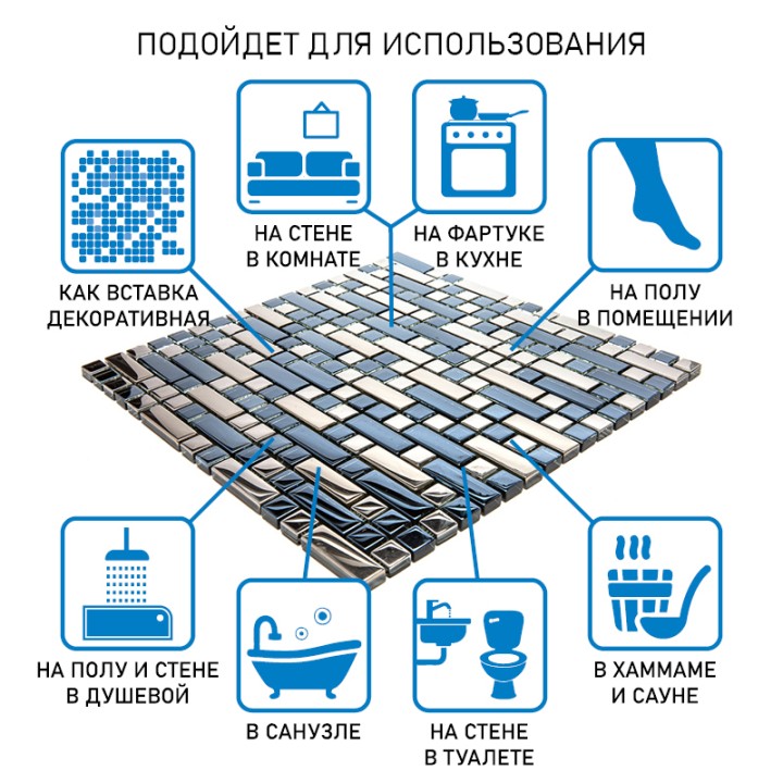 Стеклянная Natural Mosaic Hi-Tech Мозаика Стекло микс HTC-504-M чип 15х15 и 15х48 — фото 9